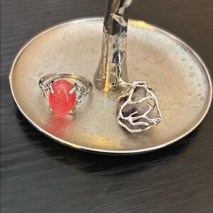 White Gold Plated Lepidolite Pendent and Cat’s Eye Ring Spiritual Growth Set